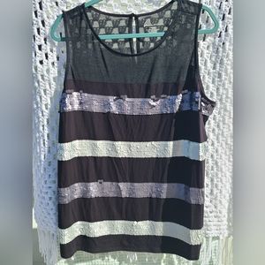 Lane Bryant size 18/20 black tank with black sheer panels and silver sequins NWT